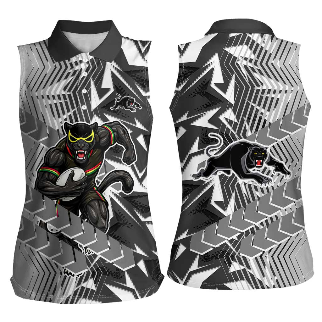 Penrith Panthers Rugby Women Sleeveless Polo Shirt Fierce Mascot Geometric Tribal Art