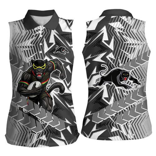 Penrith Panthers Rugby Women Sleeveless Polo Shirt Fierce Mascot Geometric Tribal Art