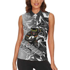 Penrith Panthers Rugby Women Sleeveless Polo Shirt Fierce Mascot Geometric Tribal Art