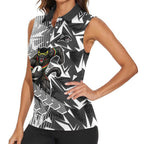 Penrith Panthers Rugby Women Sleeveless Polo Shirt Fierce Mascot Geometric Tribal Art
