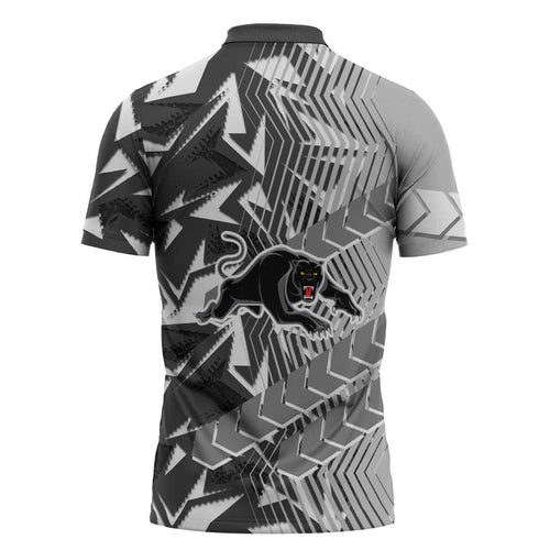 Penrith Panthers Rugby Zipper Polo Shirt Fierce Mascot Geometric Tribal Art