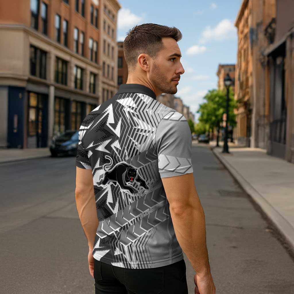 Penrith Panthers Rugby Zipper Polo Shirt Fierce Mascot Geometric Tribal Art