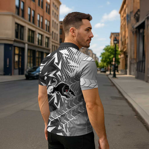Penrith Panthers Rugby Zipper Polo Shirt Fierce Mascot Geometric Tribal Art