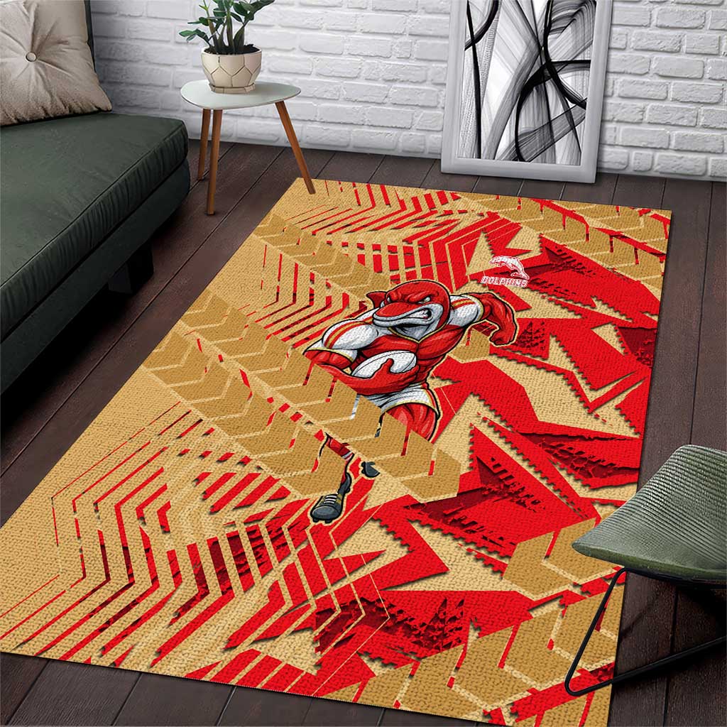 Dolphins Rugby Area Rug Fierce Mascot Geometric Tribal Art