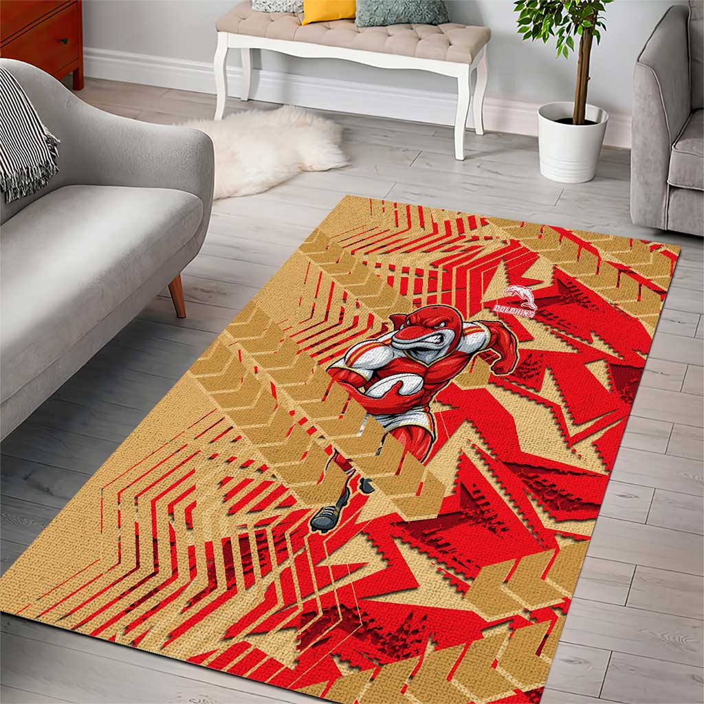 Dolphins Rugby Area Rug Fierce Mascot Geometric Tribal Art