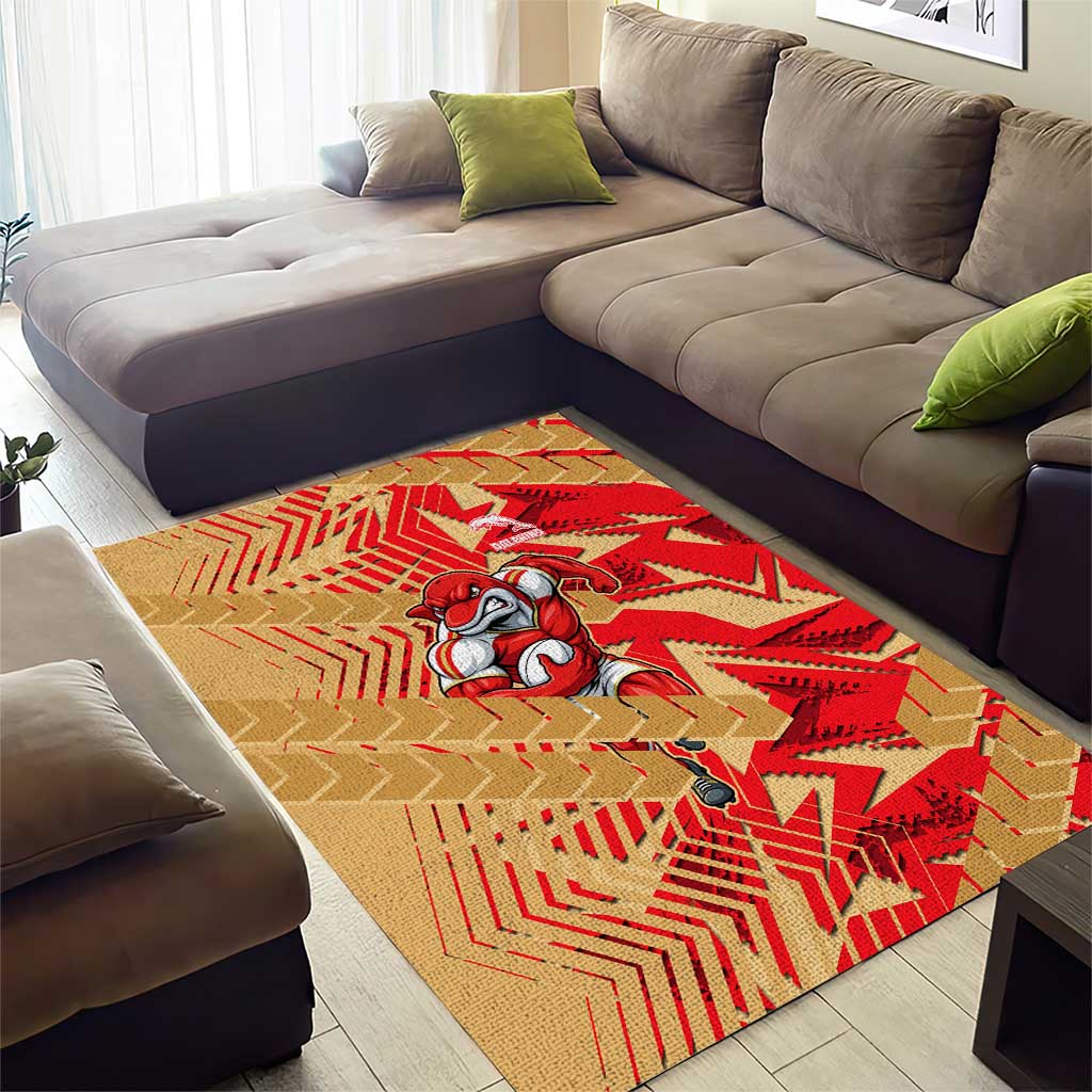 Dolphins Rugby Area Rug Fierce Mascot Geometric Tribal Art