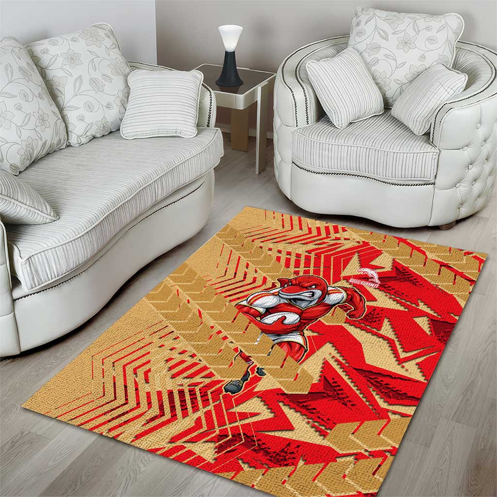 Dolphins Rugby Area Rug Fierce Mascot Geometric Tribal Art
