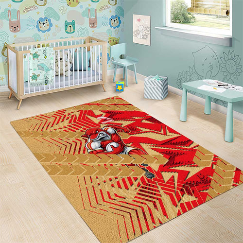 Dolphins Rugby Area Rug Fierce Mascot Geometric Tribal Art