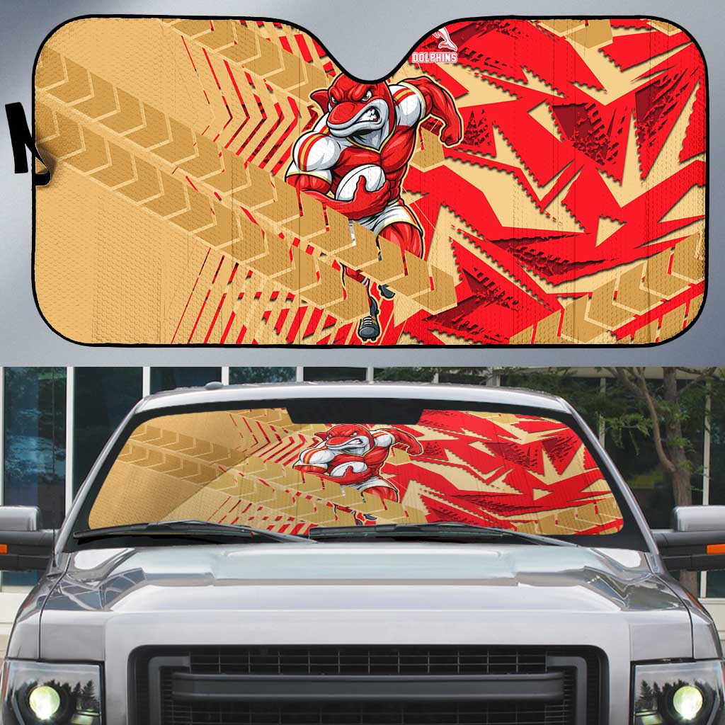 Dolphins Rugby Auto Sun Shade Fierce Mascot Geometric Tribal Art
