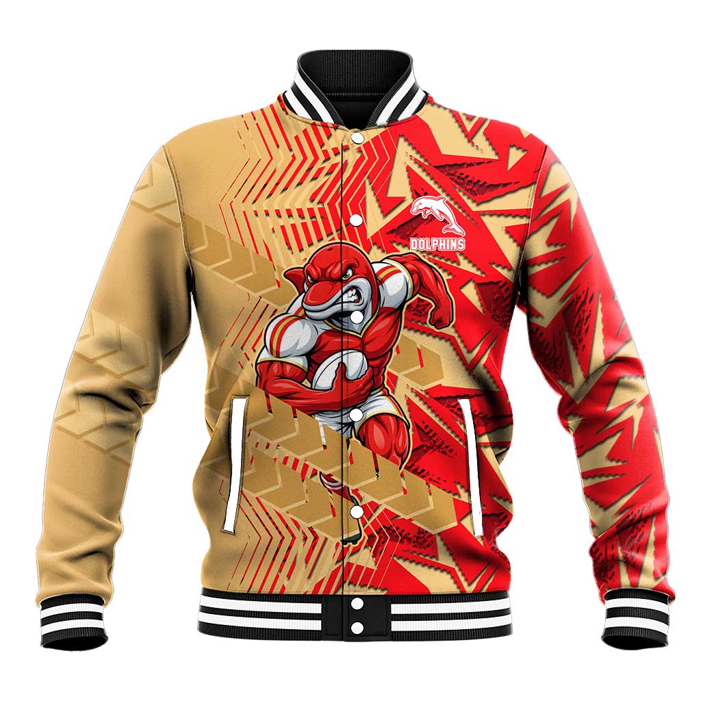 Dolphins Rugby Baseball Jacket Fierce Mascot Geometric Tribal Art