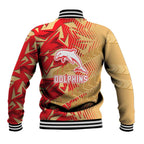 Dolphins Rugby Baseball Jacket Fierce Mascot Geometric Tribal Art