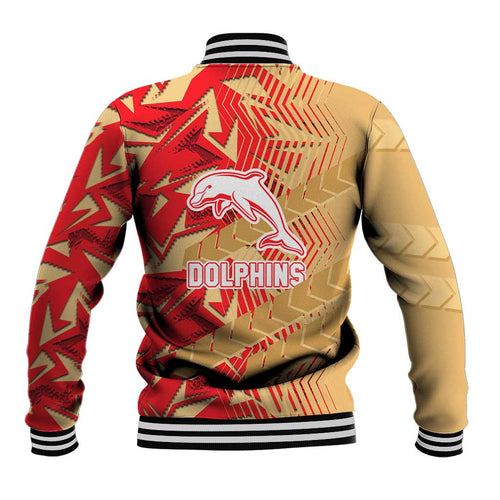 Dolphins Rugby Baseball Jacket Fierce Mascot Geometric Tribal Art