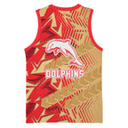 Dolphins Rugby Basketball Jersey Fierce Mascot Geometric Tribal Art
