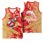 Dolphins Rugby Basketball Jersey Fierce Mascot Geometric Tribal Art