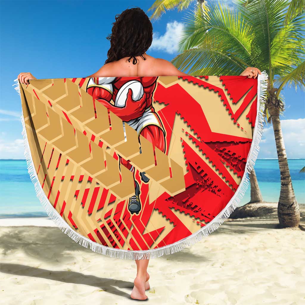 Dolphins Rugby Beach Blanket Fierce Mascot Geometric Tribal Art