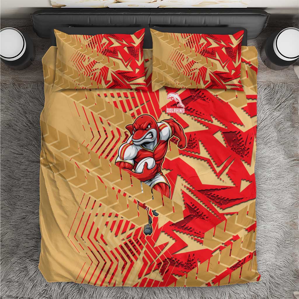 Dolphins Rugby Bedding Set Fierce Mascot Geometric Tribal Art