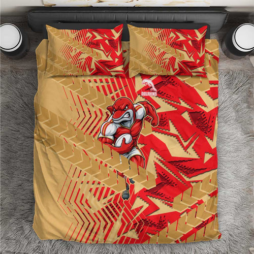 Dolphins Rugby Bedding Set Fierce Mascot Geometric Tribal Art