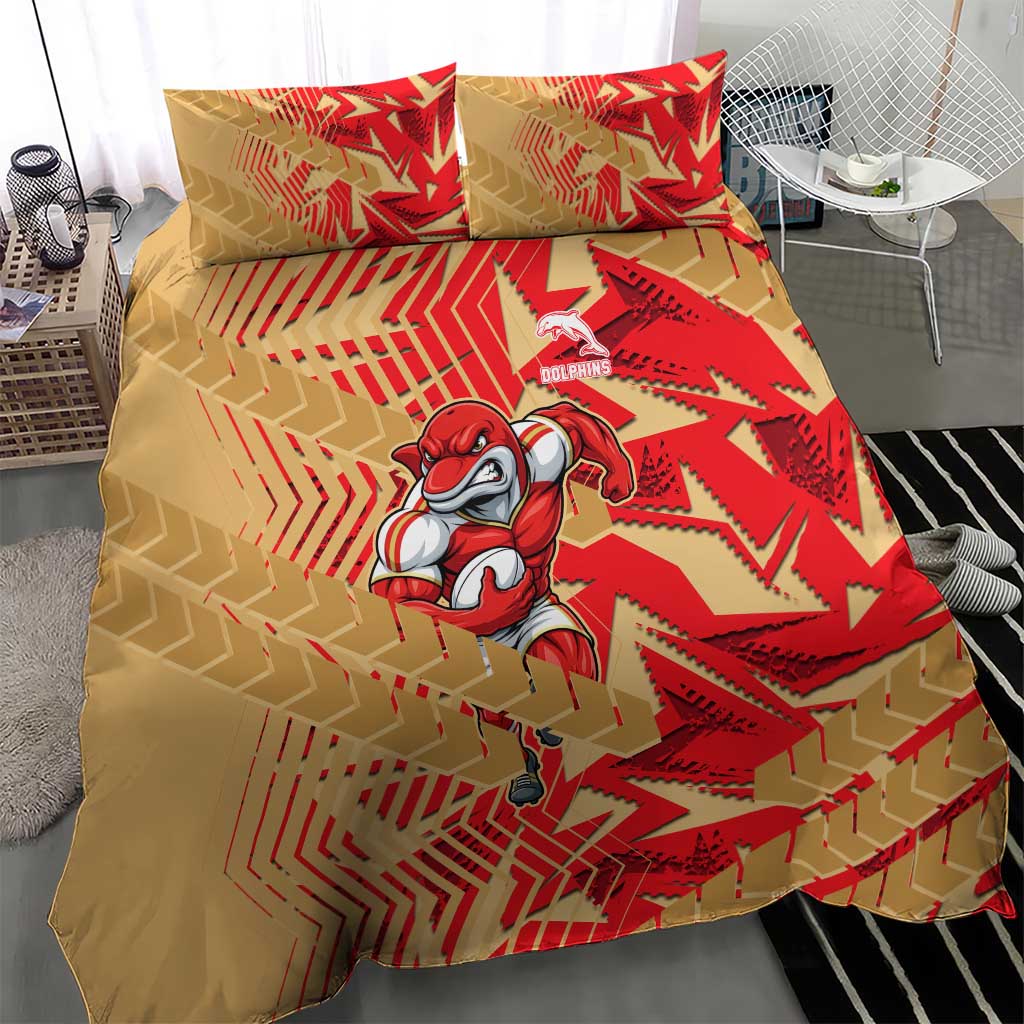 Dolphins Rugby Bedding Set Fierce Mascot Geometric Tribal Art