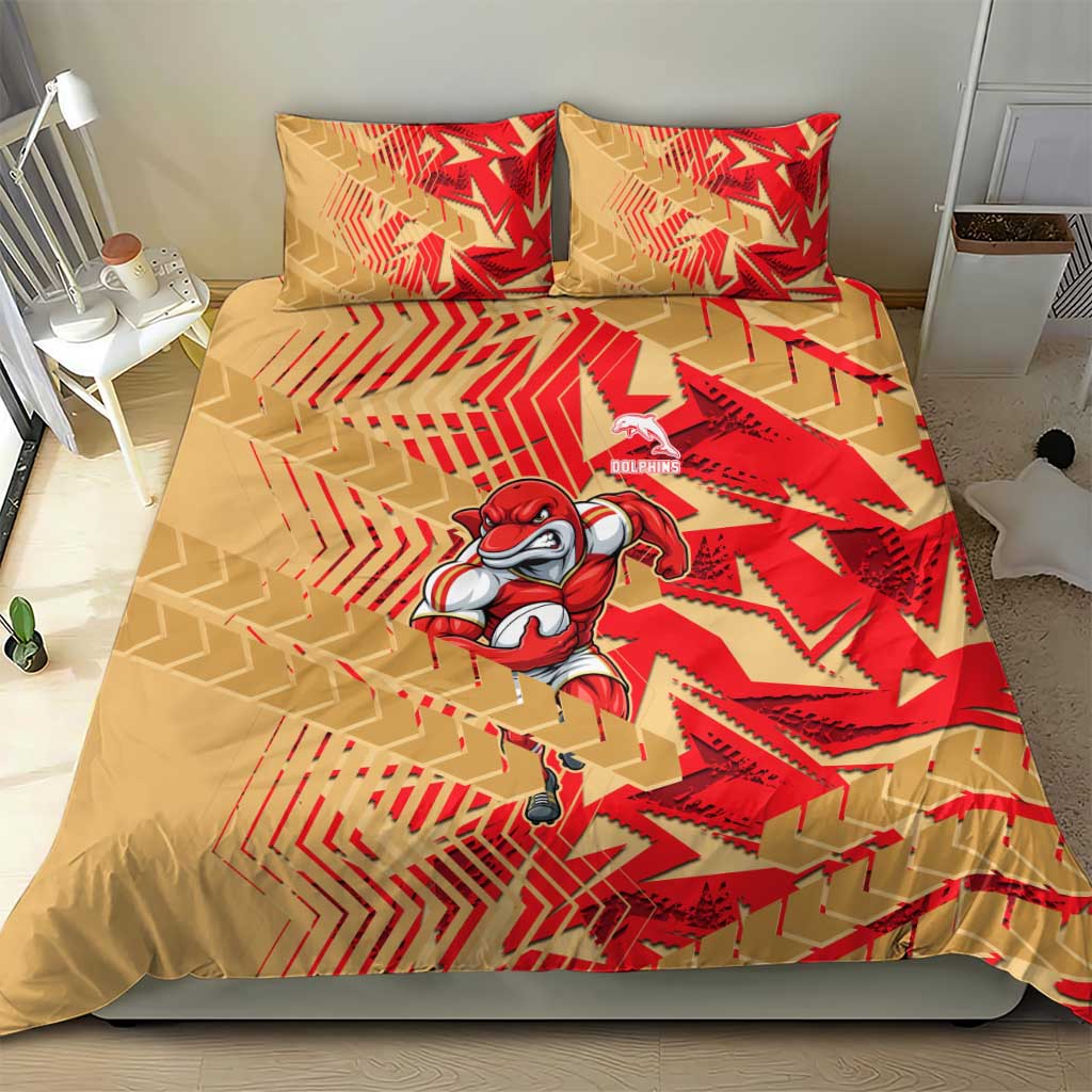 Dolphins Rugby Bedding Set Fierce Mascot Geometric Tribal Art