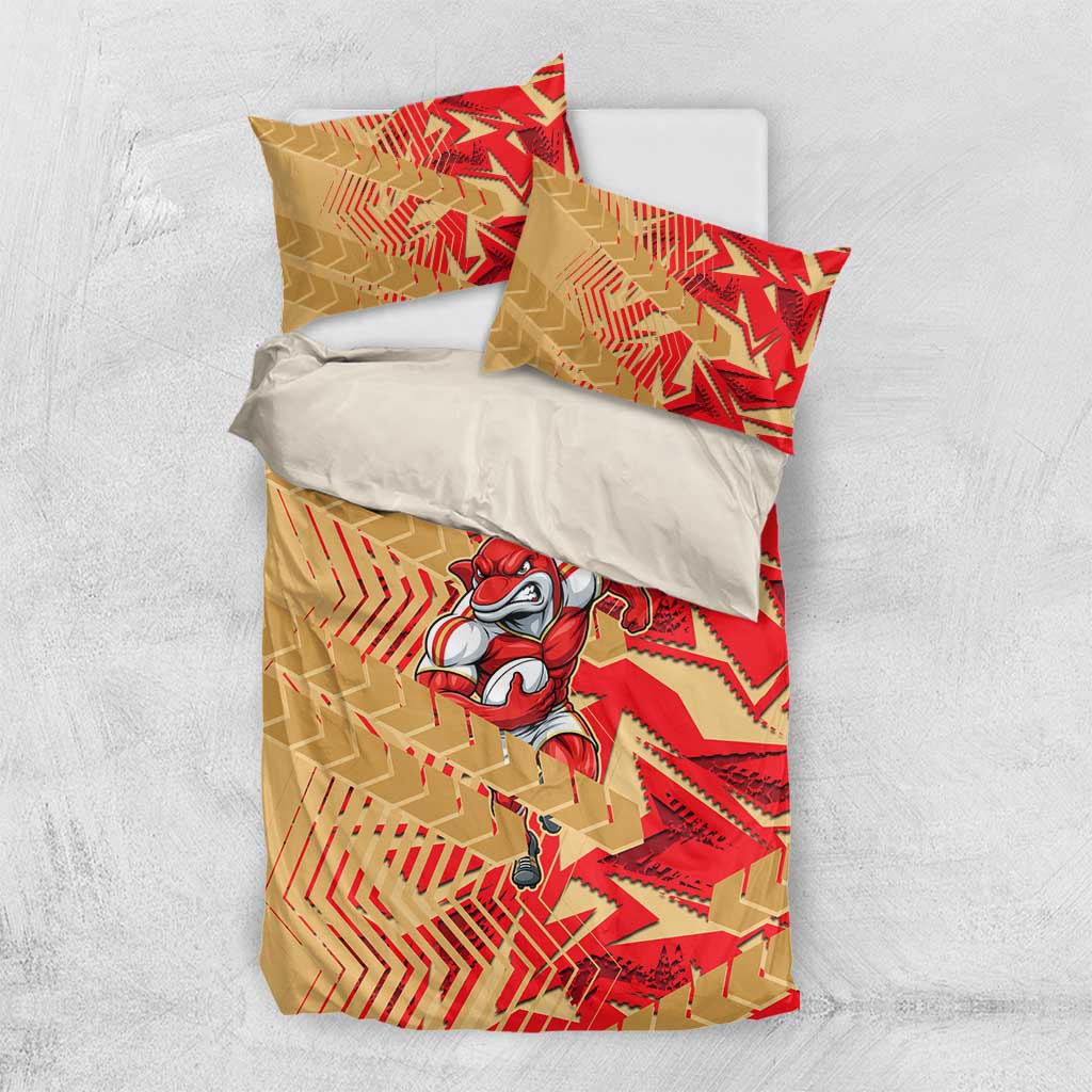 Dolphins Rugby Bedding Set Fierce Mascot Geometric Tribal Art