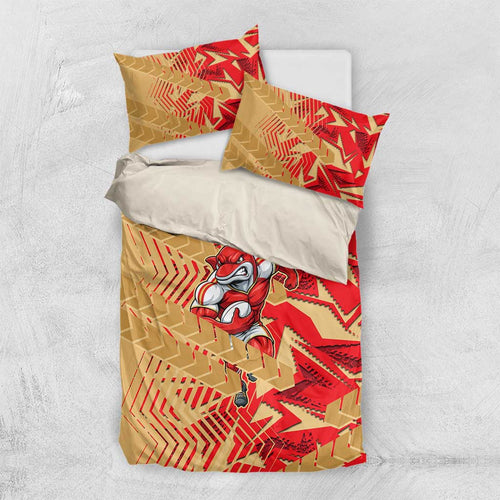 Dolphins Rugby Bedding Set Fierce Mascot Geometric Tribal Art