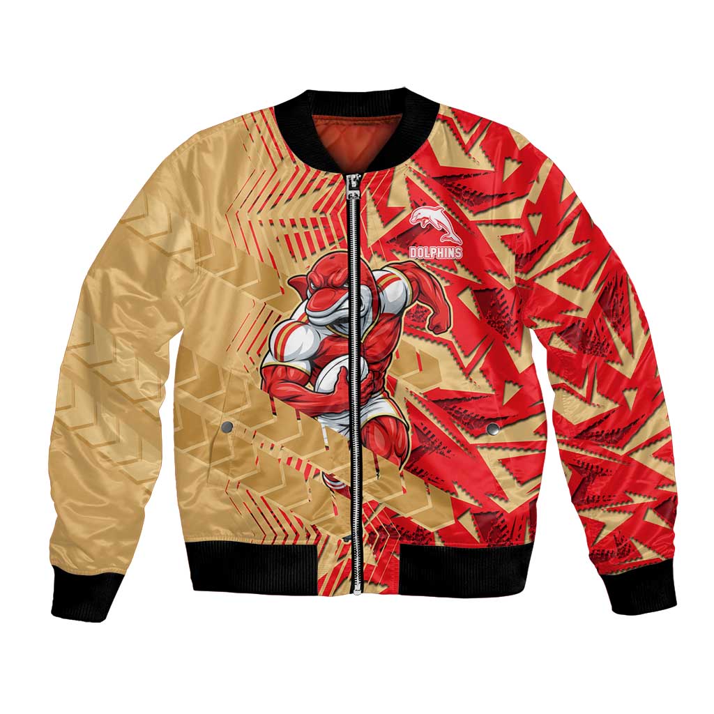 Dolphins Rugby Bomber Jacket Fierce Mascot Geometric Tribal Art