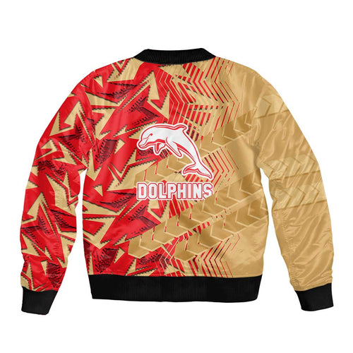 Dolphins Rugby Bomber Jacket Fierce Mascot Geometric Tribal Art