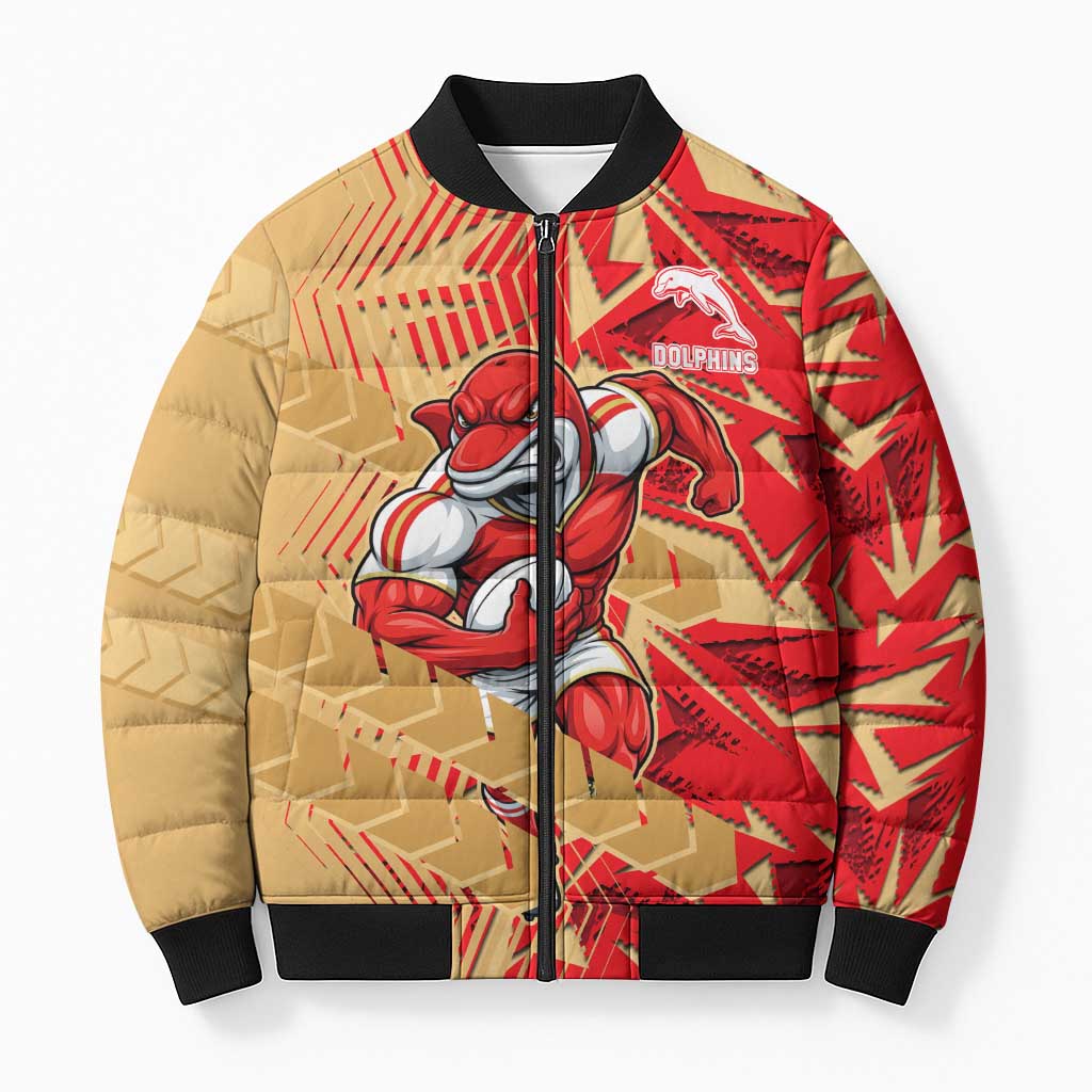 Dolphins Rugby Bomber Puffer Jacket Fierce Mascot Geometric Tribal Art