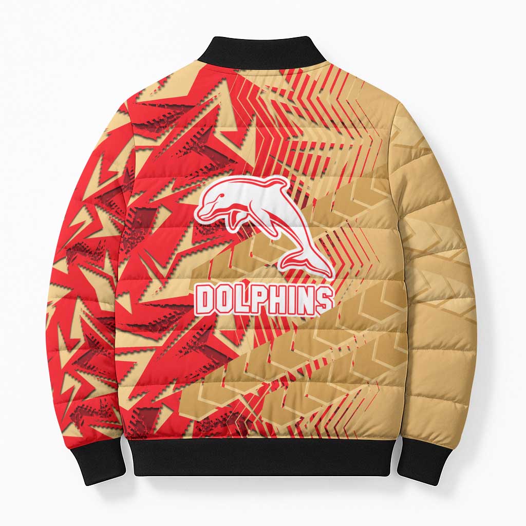 Dolphins Rugby Bomber Puffer Jacket Fierce Mascot Geometric Tribal Art