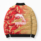 Dolphins Rugby Bomber Puffer Jacket Fierce Mascot Geometric Tribal Art