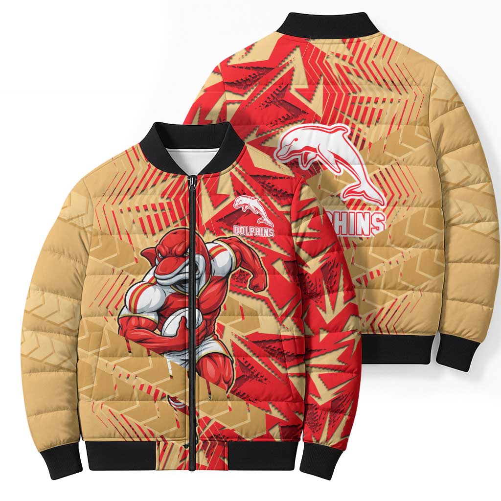 Dolphins Rugby Bomber Puffer Jacket Fierce Mascot Geometric Tribal Art