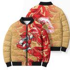 Dolphins Rugby Bomber Puffer Jacket Fierce Mascot Geometric Tribal Art