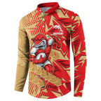 Dolphins Rugby Button Sweatshirt Fierce Mascot Geometric Tribal Art