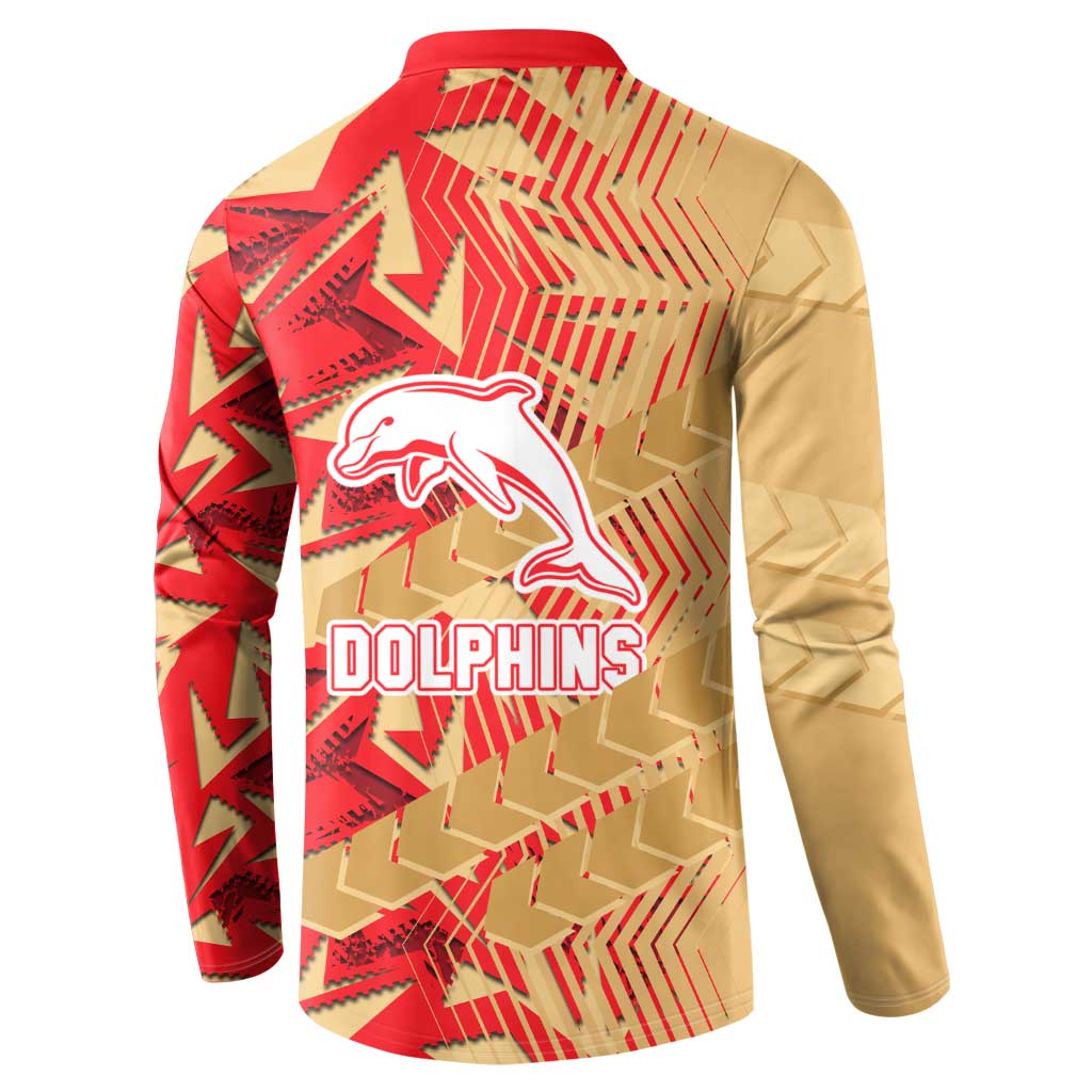 Dolphins Rugby Button Sweatshirt Fierce Mascot Geometric Tribal Art