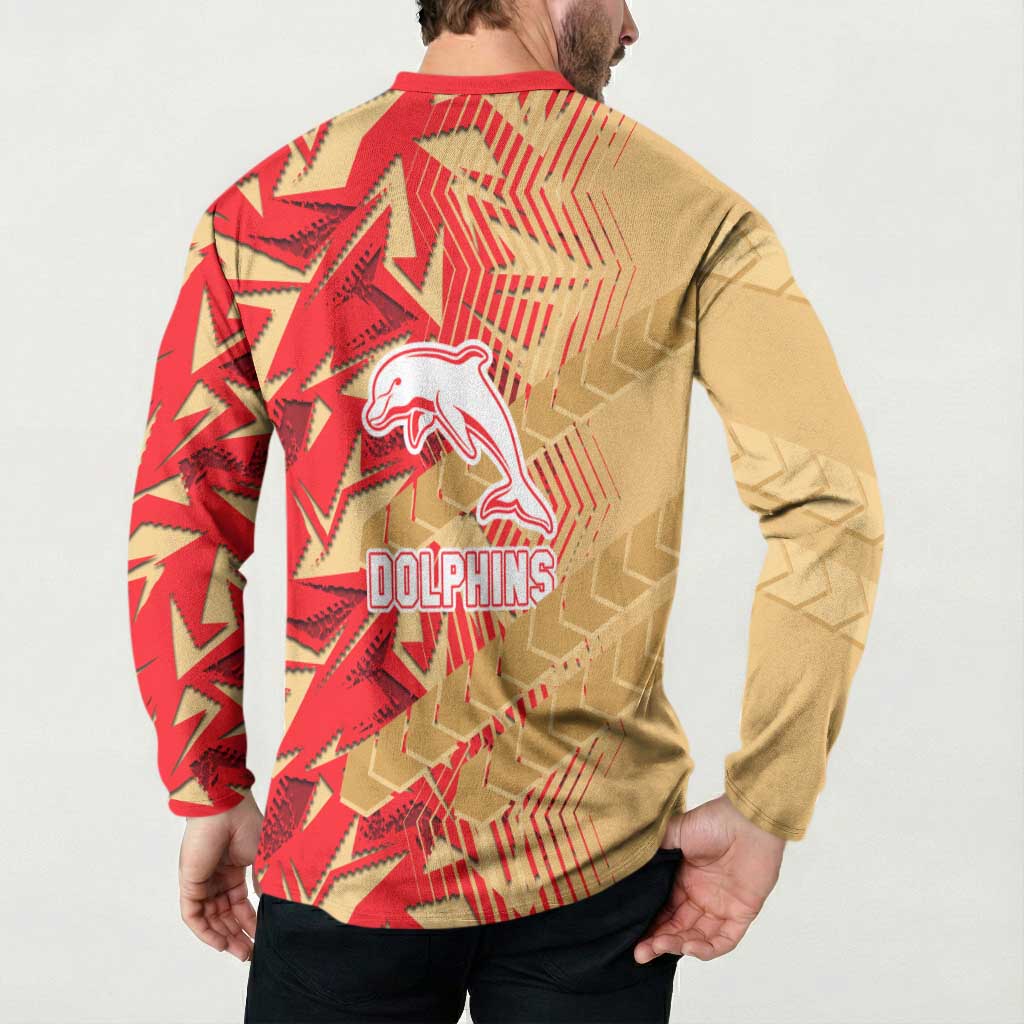 Dolphins Rugby Button Sweatshirt Fierce Mascot Geometric Tribal Art