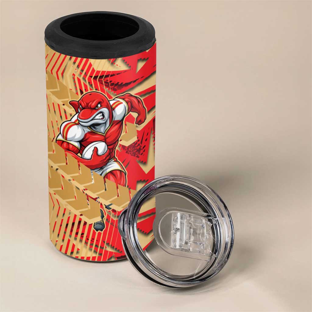 Dolphins Rugby 4 in 1 Can Cooler Tumbler Fierce Mascot Geometric Tribal Art