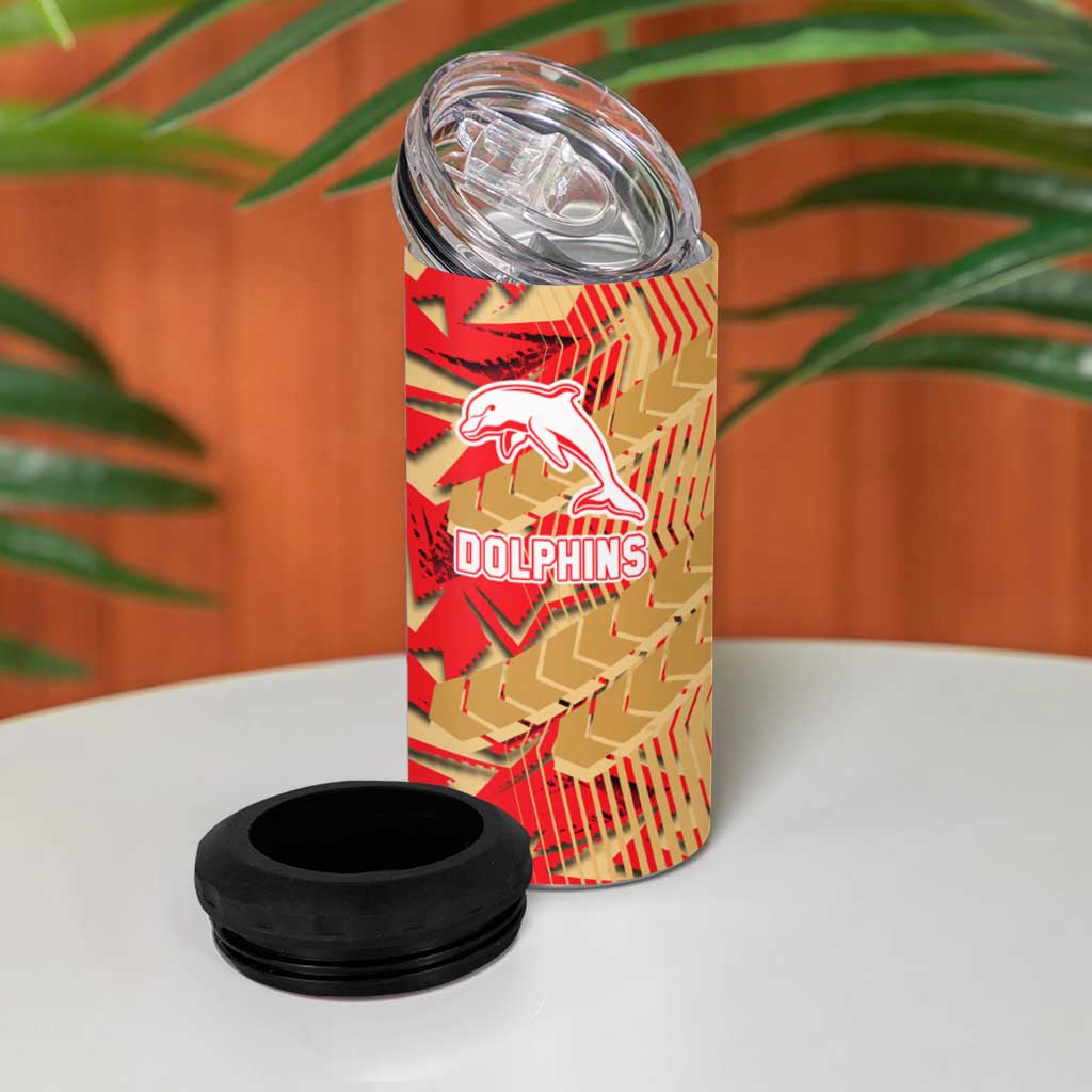 Dolphins Rugby 4 in 1 Can Cooler Tumbler Fierce Mascot Geometric Tribal Art