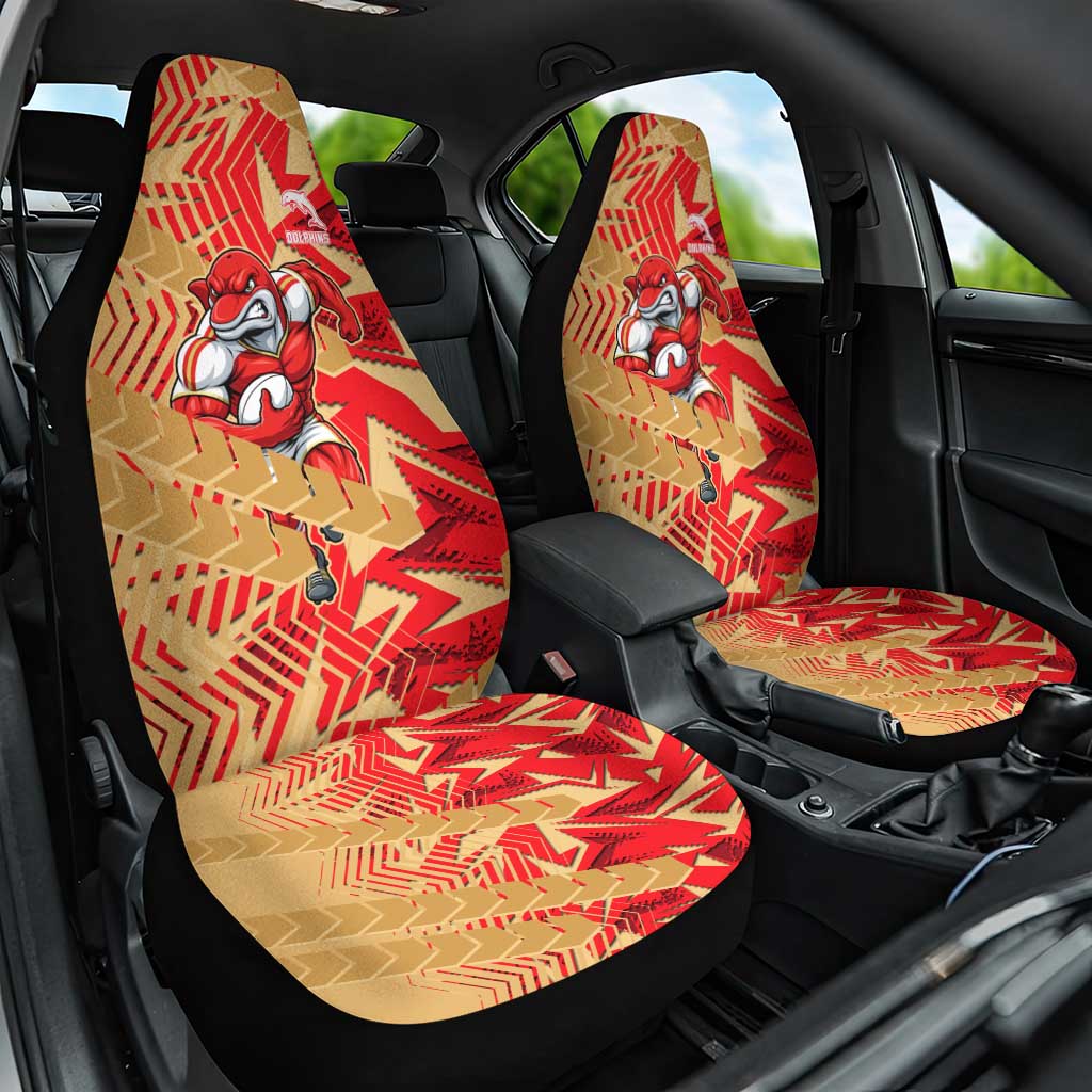 Dolphins Rugby Car Seat Cover Fierce Mascot Geometric Tribal Art