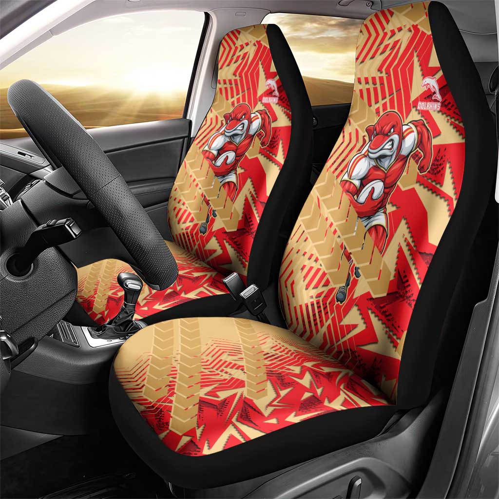 Dolphins Rugby Car Seat Cover Fierce Mascot Geometric Tribal Art