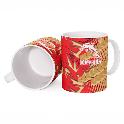 Dolphins Rugby Ceramic Mug Fierce Mascot Geometric Tribal Art