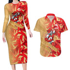 Dolphins Rugby Couples Matching Long Sleeve Bodycon Dress and Hawaiian Shirt Fierce Mascot Geometric Tribal Art