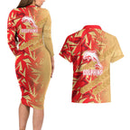 Dolphins Rugby Couples Matching Long Sleeve Bodycon Dress and Hawaiian Shirt Fierce Mascot Geometric Tribal Art