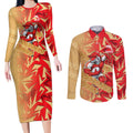 Dolphins Rugby Couples Matching Long Sleeve Bodycon Dress and Long Sleeve Button Shirt Fierce Mascot Geometric Tribal Art