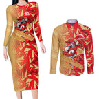 Dolphins Rugby Couples Matching Long Sleeve Bodycon Dress and Long Sleeve Button Shirt Fierce Mascot Geometric Tribal Art