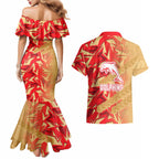 Dolphins Rugby Couples Matching Mermaid Dress and Hawaiian Shirt Fierce Mascot Geometric Tribal Art