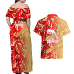 Dolphins Rugby Couples Matching Off Shoulder Maxi Dress and Hawaiian Shirt Fierce Mascot Geometric Tribal Art