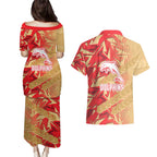 Dolphins Rugby Couples Matching Puletasi and Hawaiian Shirt Fierce Mascot Geometric Tribal Art