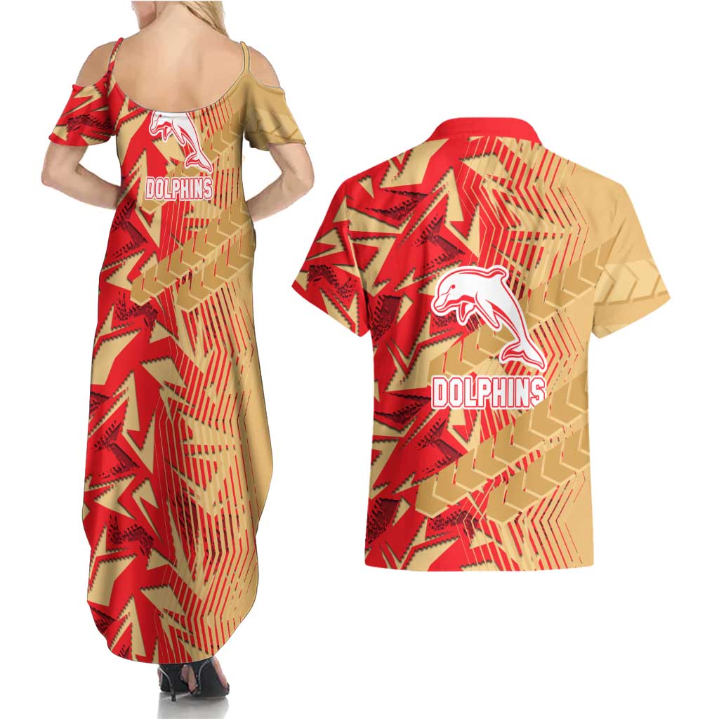 Dolphins Rugby Couples Matching Summer Maxi Dress and Hawaiian Shirt Fierce Mascot Geometric Tribal Art