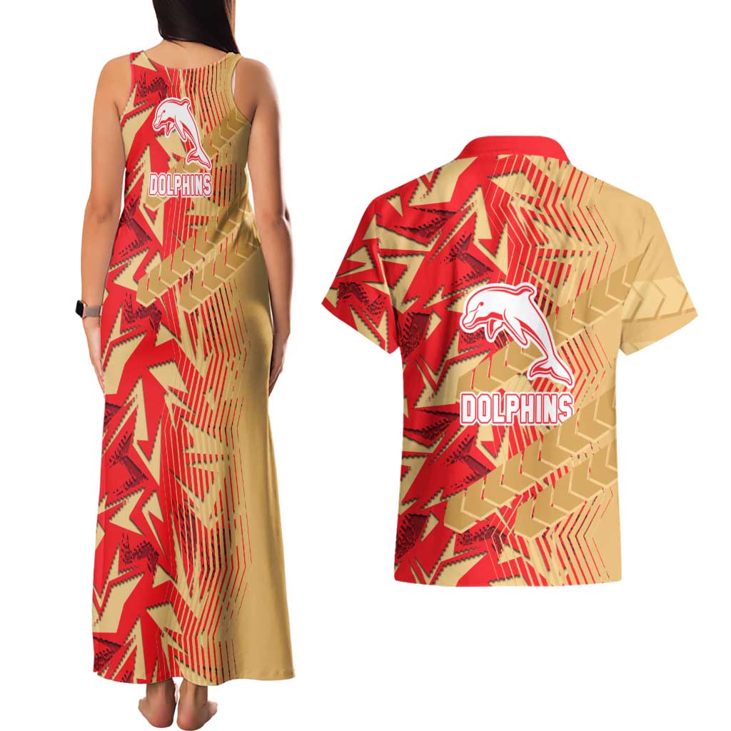 Dolphins Rugby Couples Matching Tank Maxi Dress and Hawaiian Shirt Fierce Mascot Geometric Tribal Art