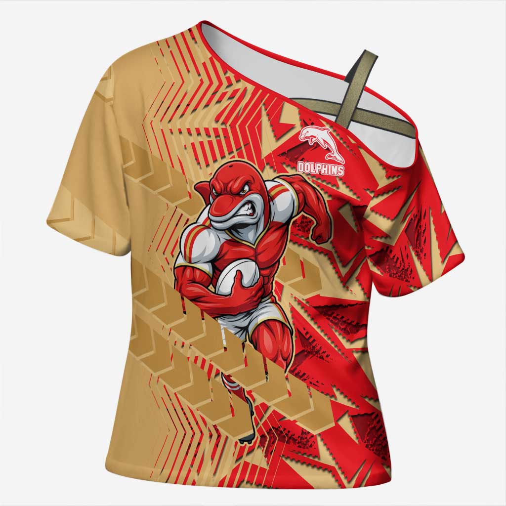 Dolphins Rugby Cross Shoulder Shirt Fierce Mascot Geometric Tribal Art